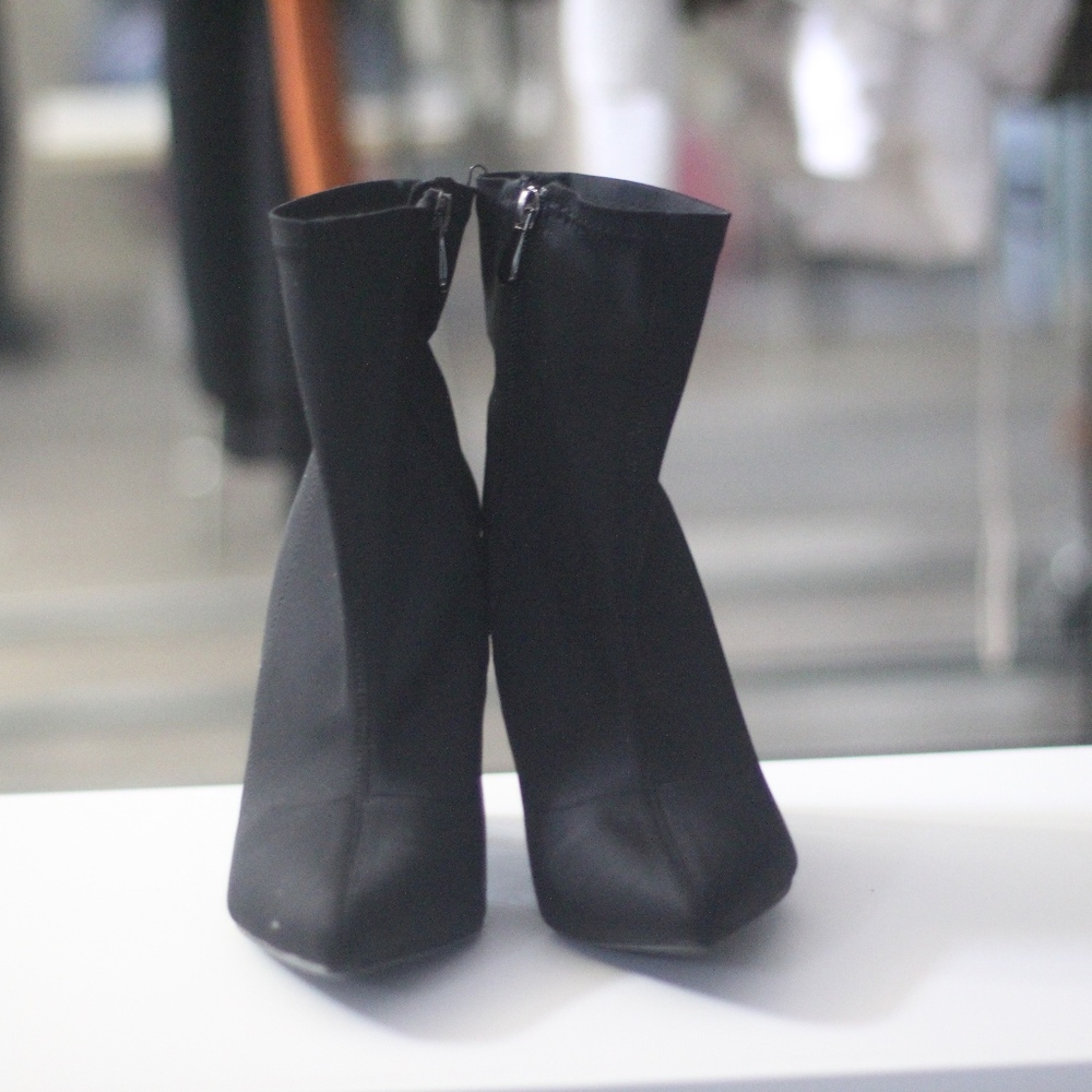 Fashion Nova Black Stretch Nylon boot with Lucite